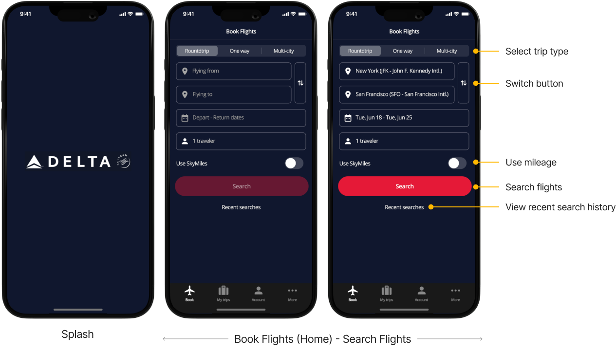 Delta Airlines mobile app ux ui design hifi mockup