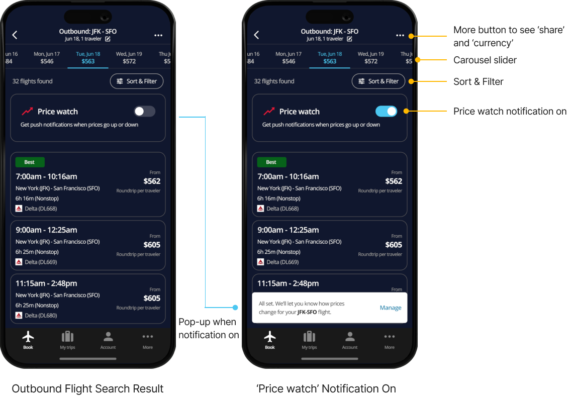 Delta Airlines mobile app ux ui design hifi mockup