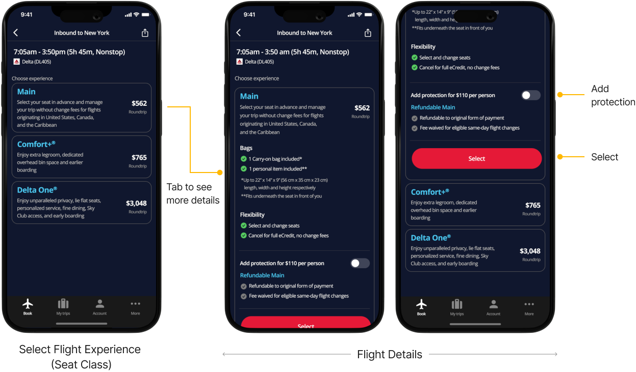 Delta Airlines mobile app ux ui design hifi mockup