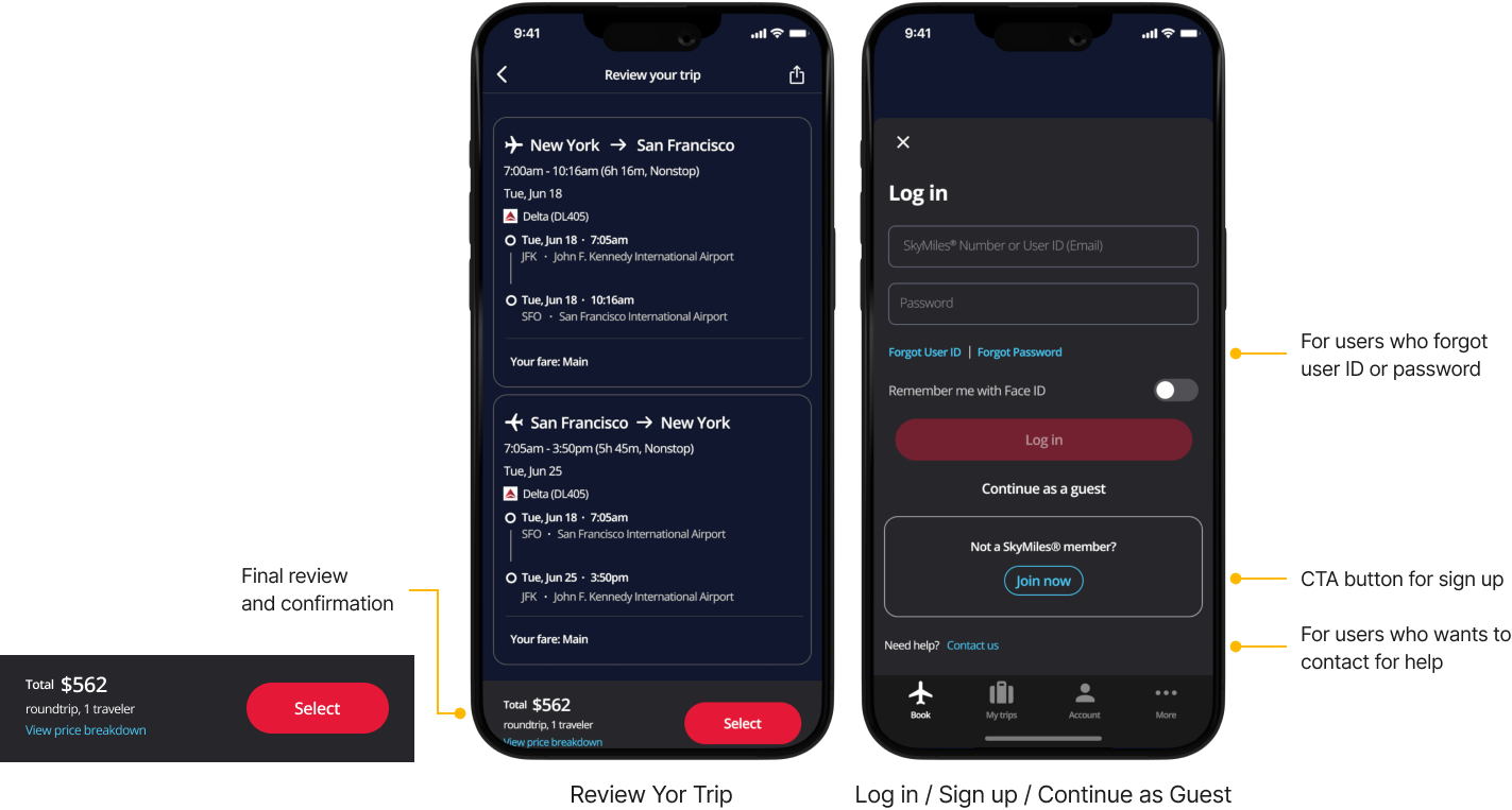 Delta Airlines mobile app ux ui design hifi mockup