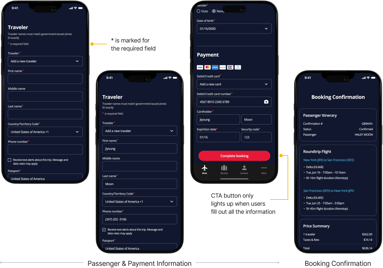 Delta Airlines mobile app ux ui design hifi mockup