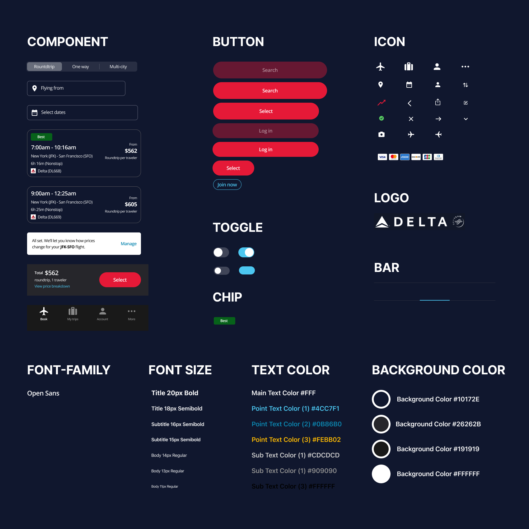 Delta Airlines mobile app ux ui design UI style guide