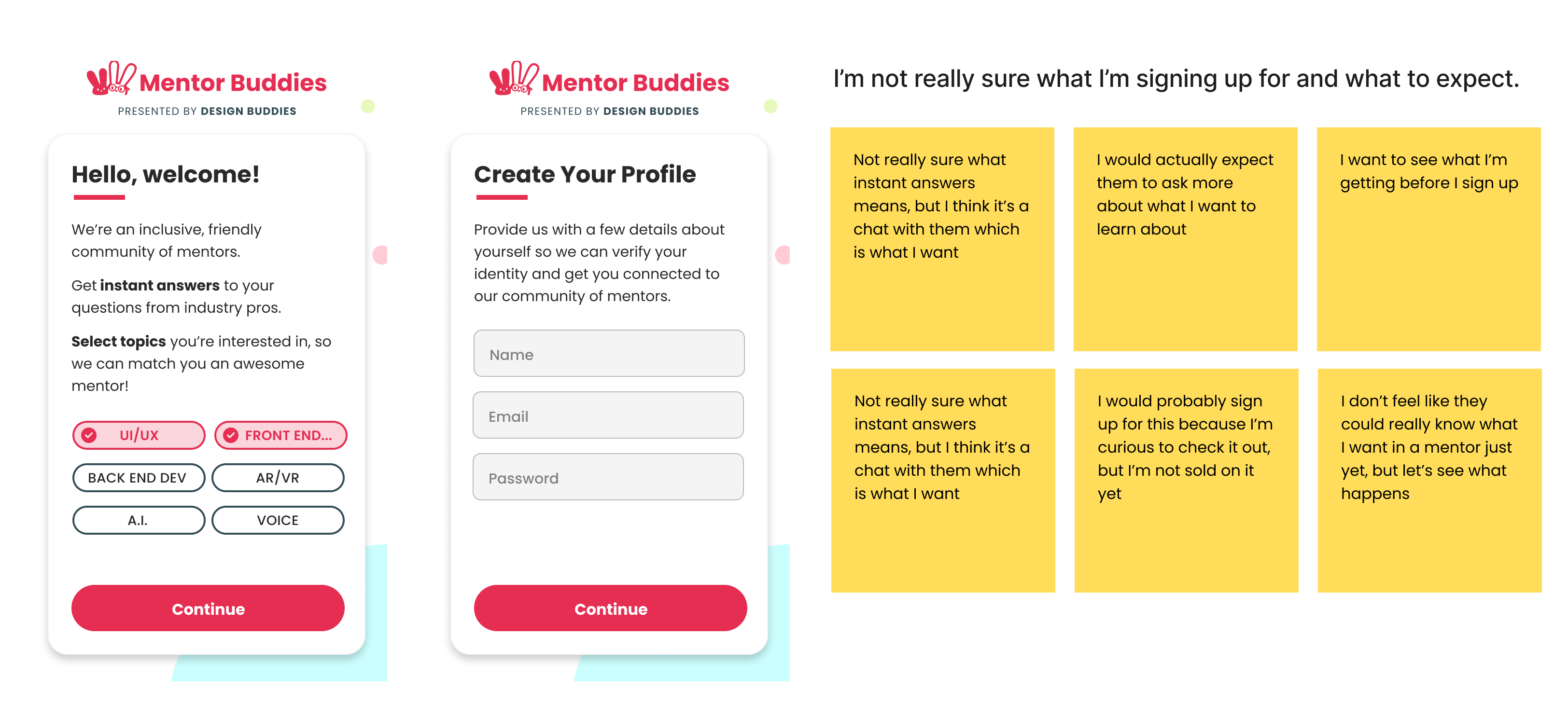 MentorBuddies mobile app ux ui design Affinity Map