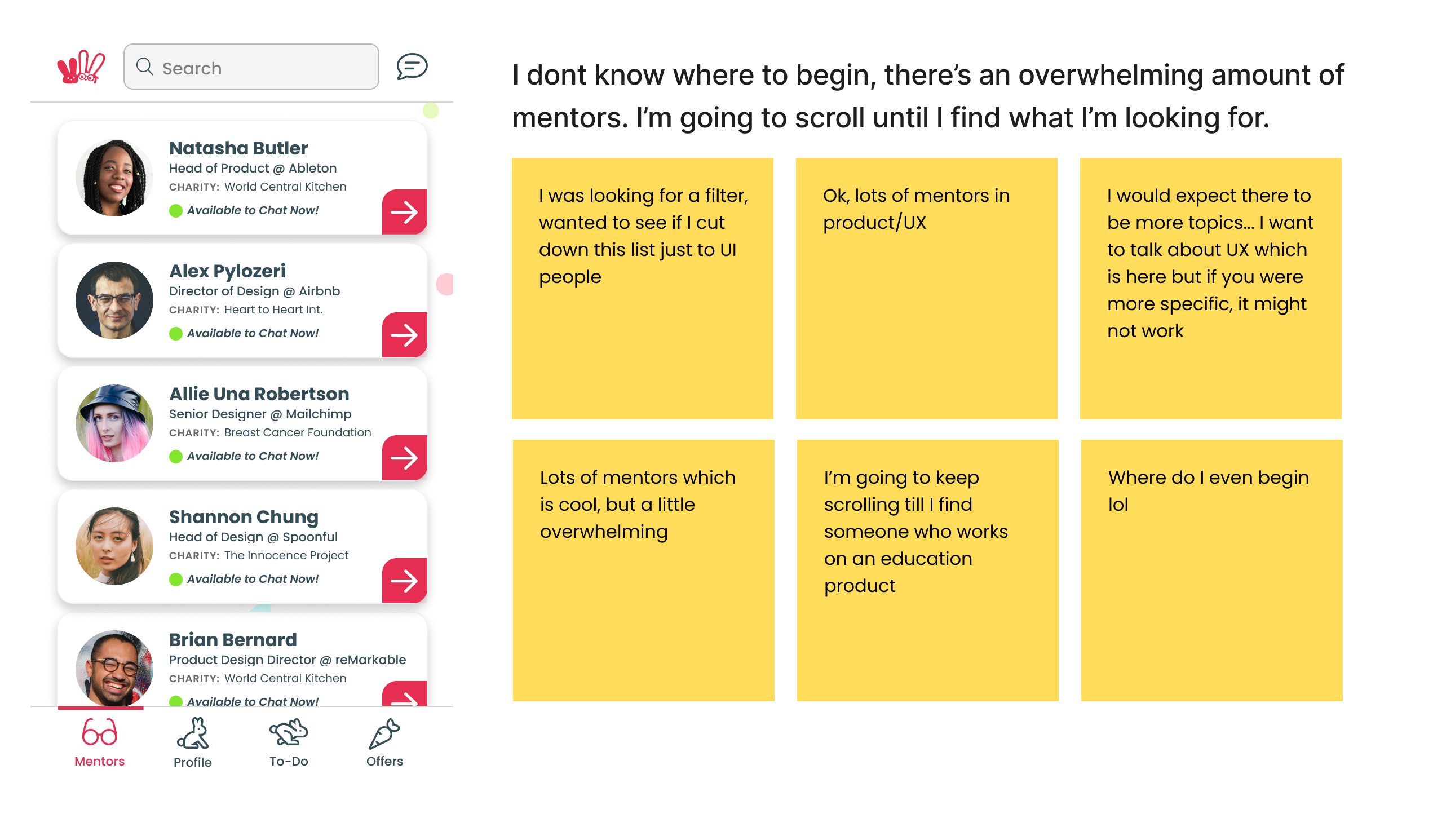 MentorBuddies mobile app ux ui design Affinity Map